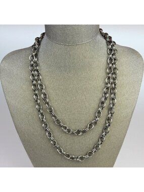 Vintage Silver-Tone Double-Oval Chain Link Layering Necklace 39"